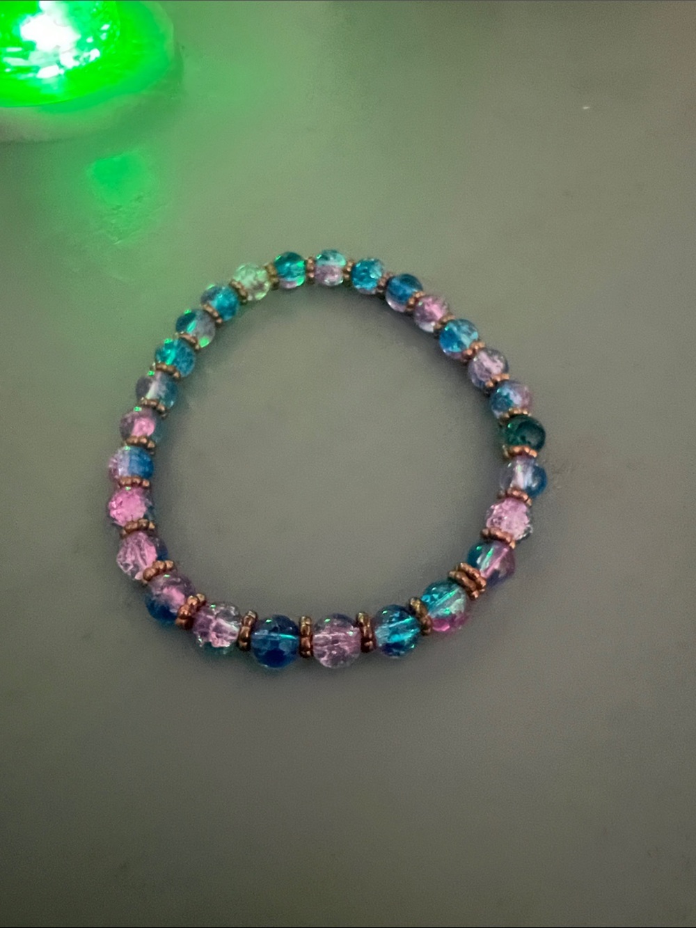 Women’s Iridescent Glass Bead Stretch Anklet - Multicolor Handamde